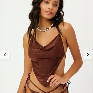 FRANKIES BIKINIS Indy Satin Halter Bikini Top COLOR BAMBI